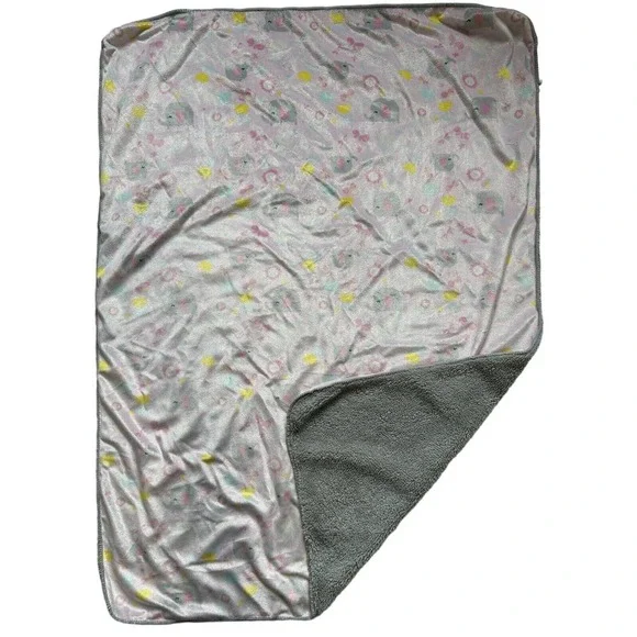 Chick Pea Pink Gray Elephant Butterfly Flowers Sherpa Kids Baby Lovey Blanket - Picture 2 of 11
